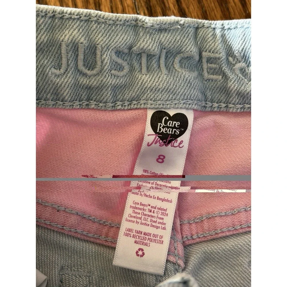Justice Care Bears Jeans Girls Size 8 Light Wash 90s Cartoon Flare Leg Retro Y2K